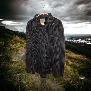 Wrangler Pearl Snap Button Down Shirt Mens XL Silver Black Striped Western EUC